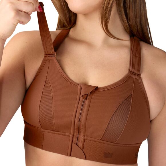 Shefit Flex Sports Bra Zip Up Medium Support Adjustable Brown 1Luxe 40/42 - Picture 1 of 4